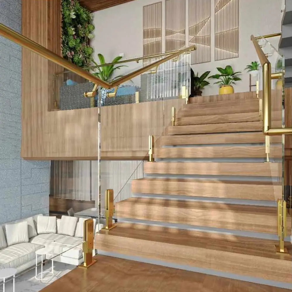 Glass Golden Colour Staircase.